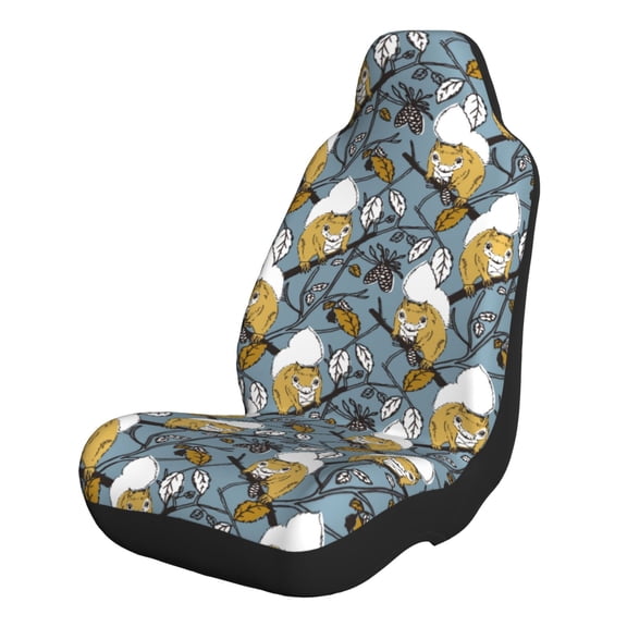 Xecao Cartoon Squirrel on Branch for Automotive Seat Covers for Cars Trucks and SUVs – Gray Car Seat Covers for Front Seats, Truck Seat Protectors-1