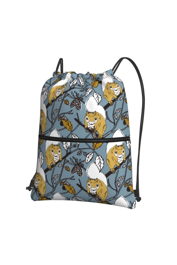 Cartoon Squirrel on Branch for Drawstring Bags,Pull String Backpack Bags,String Bag Sackpack
