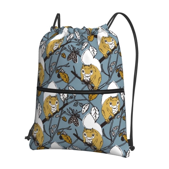 Xecao Cartoon Squirrel on Branch for Drawstring Bags,Pull String Backpack Bags,String Bag Sackpack