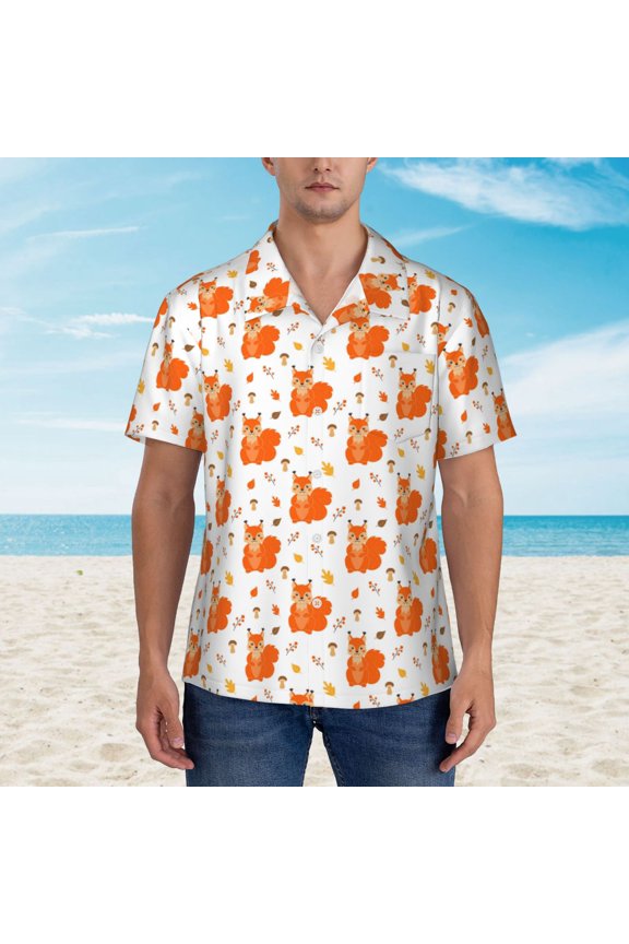 Cartoon Squirrel print Hawaiian shirt - a stylish short-sleeve button-down for men, perfect for casual beach and tropical outings.