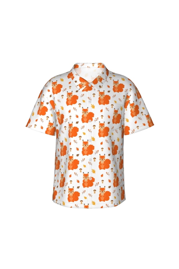 Cartoon Squirrel print Hawaiian shirt - a stylish short-sleeve button-down for men, perfect for casual beach and tropical outings.