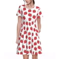 thumbnail image 1 of Xecao Cartoon Strawberry for Women Summer Short Sleeve Midi Dress with Pockets Casual Aline Flowy Tshirt Dress Vocation Beach Sundress, 1 of 6