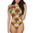 thumbnail image 1 of The Xecao Cartoon Sunflowers Women's Crew Neck Body Suit, a short-sleeved bodysuit and basic swimsuit, both comfort and style for dating and daily life, 1 of 9