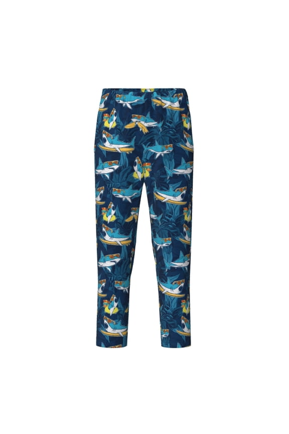 Cartoon Surfer Sharks Print Teenagers' Pajama Pants Long Sleep Pants Soft Elastic Waist Pajama Bottoms Elastic waist with 2 Pockets 5-16 Years-Large