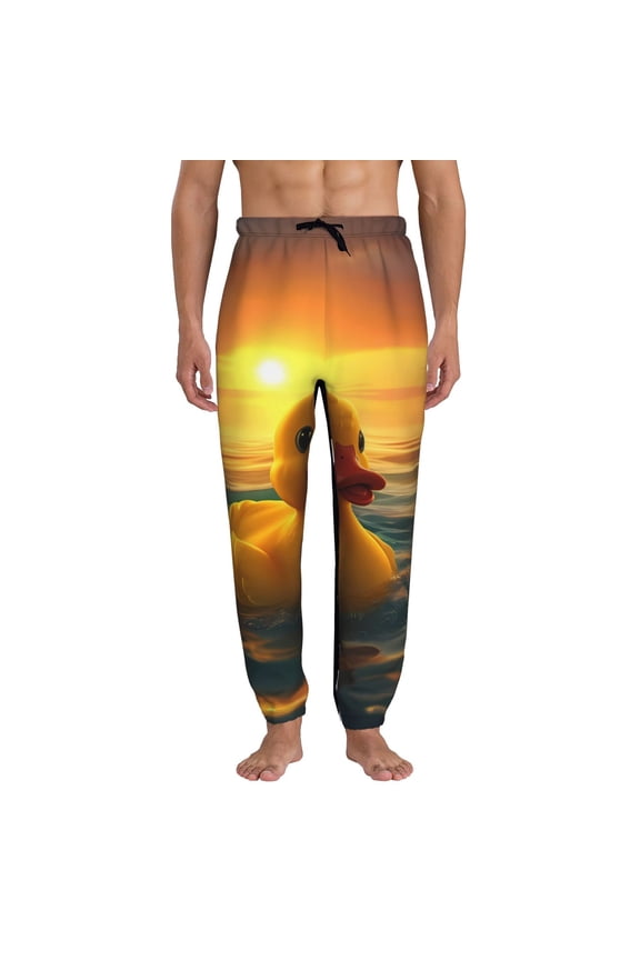Cartoon Swimming Yellow Duck Print Active Tech Joggers for Men, Mens Sweatpants Lounge Pants with Pockets-Medium