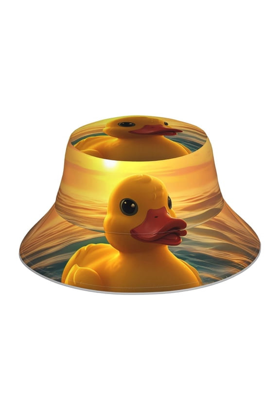 Cartoon Swimming Yellow Duck Print Men and Women Night Reflective Hat Runner Cap Visor Bucket Hat Boonie Cap