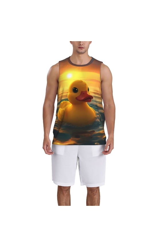 Cartoon Swimming Yellow Duck print basketball shirt for both men and women, a unisex basketball jersey perfect for theme parties-Medium
