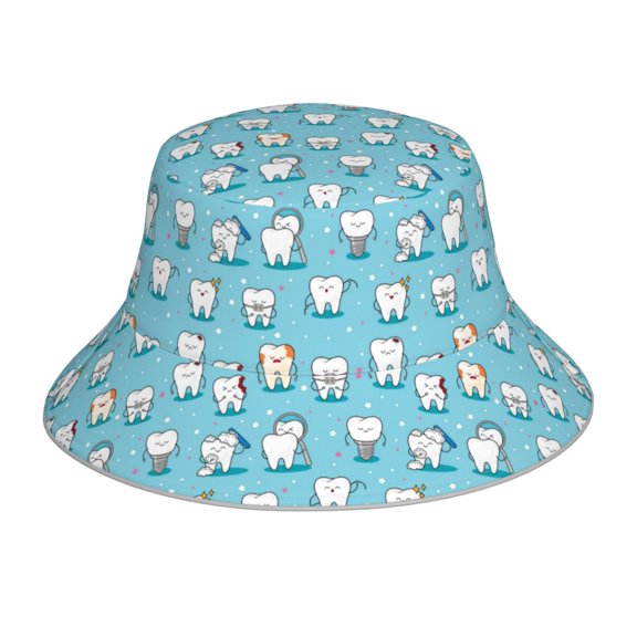 Xecao Cartoon Teeth Print Men and Women Night Reflective Hat Runner Cap Visor Bucket Hat Boonie Cap