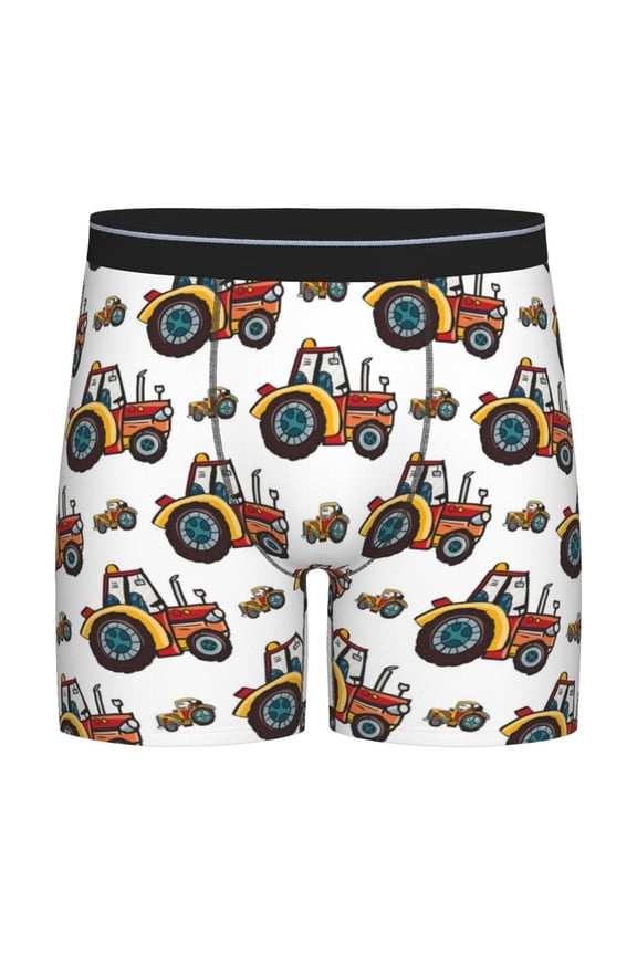 Cartoon Tractor Print Boxer Briefs for Men's Stretch Moisture-Wicking Underwear, Mid-Rise Classics breathable fabric
