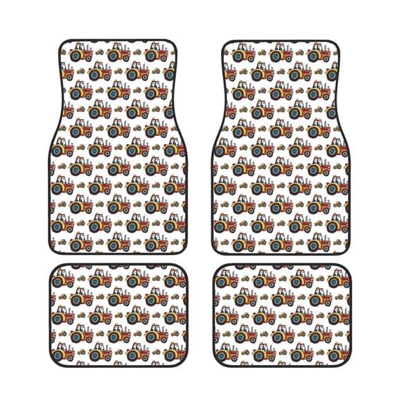 Xecao Cartoon Tractor Print Car Foot Mat Set of 4 Pieces Neoprene All-Weather Dust-Proof Stain-resistantCar Interior Decorative mats Non-Slip Mats