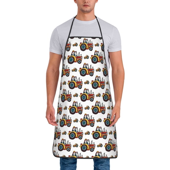 Xecao Cartoon Tractor Print Funny BBQ Chef Aprons for Men Women,Adjustable Kitchen Cooking Aprons with Pocket Waterproof Oil Proof No Pilling Fading