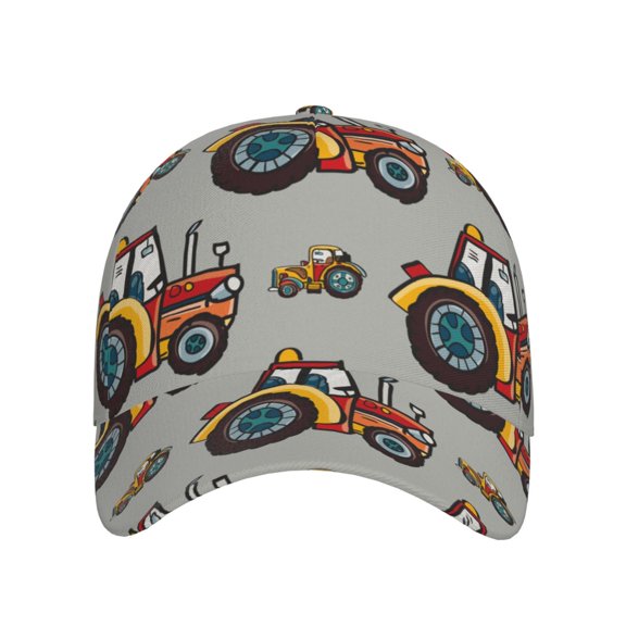 Xecao Cartoon Tractor for Baseball Cap: Unisex, crafted from classic polyester twill fabric, featuring a soft unconstructed design