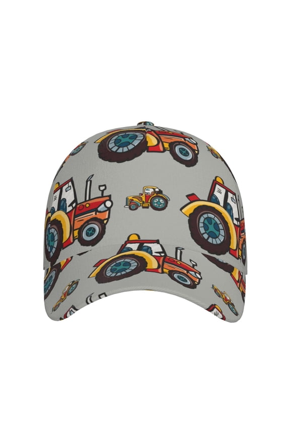 Cartoon Tractor for Baseball Cap: Unisex, crafted from classic polyester twill fabric, featuring a soft unconstructed design