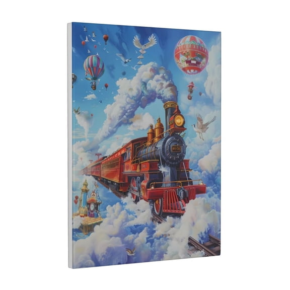 Xecao Cartoon Train Hot Air Balloon for Ready-to-Hang Canvas Art 12x16 Inches - Waterproof HD Print Solid Wood Frame for Gifting,Vertical
