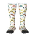thumbnail image 1 of Xecao Cartoon Transport print thigh-high socks, crafted for both men and women with a stretchy, high-opaque design perfect for daily wear, 1 of 6
