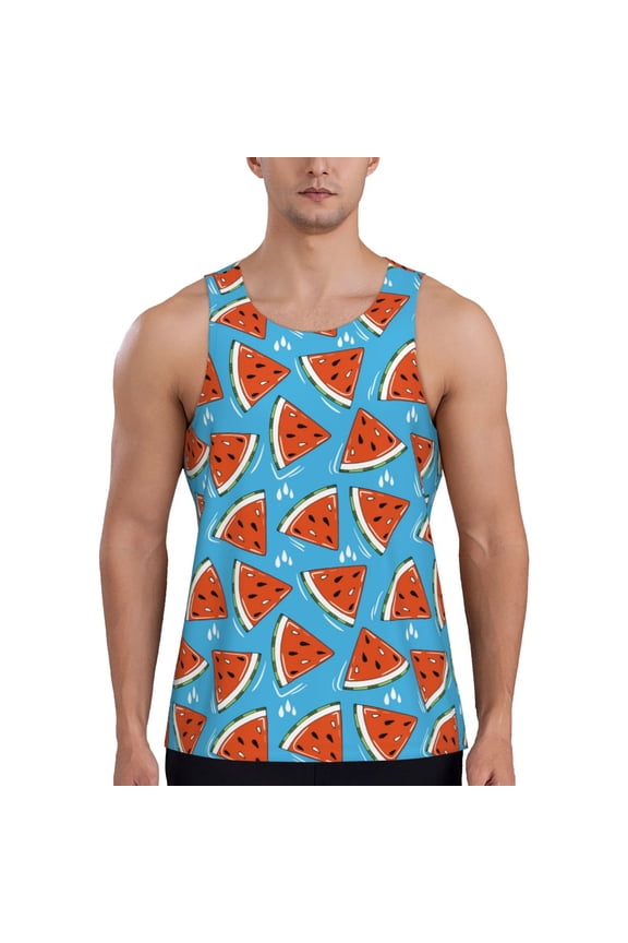 Cartoon Watermelon Men's Tank Top Workout Quick Dry Sleeveless Gym Jogging Muscle Shirts Summer Swim Beach Tops