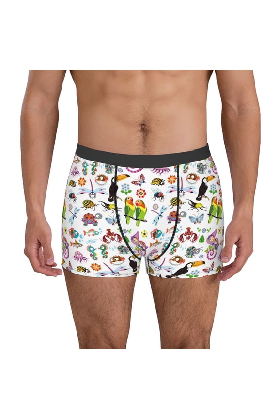 Cartoon Wild Animals Print Men's Underwear Boxer Briefs,Breathable Choice for Men's Underwear-X-Large