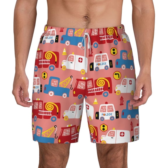 Xecao Cartoon with Traffic Elements for Men's Swimming Trunks Swim Trunks Quick Dry Swim Shorts with Mesh Lining Funny Swimwear Bathing Suits