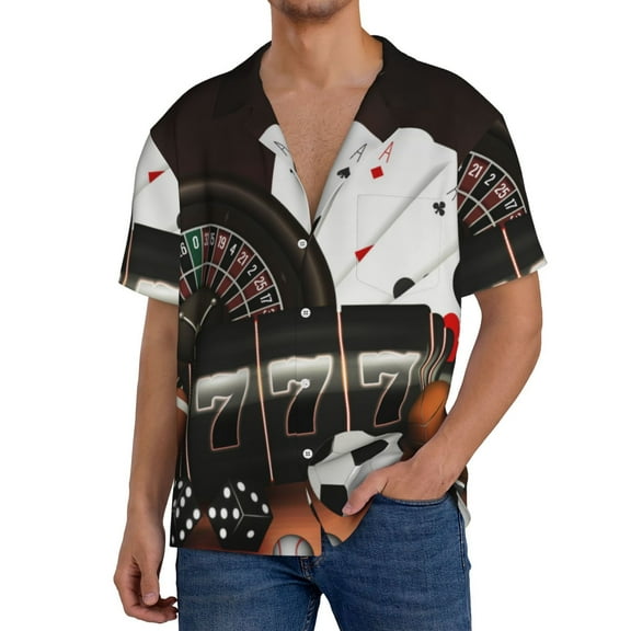 Xecao Casino And Sports Men's Casual Short-sleeved Shirt, a button-up collared shirt with a pocket-Small