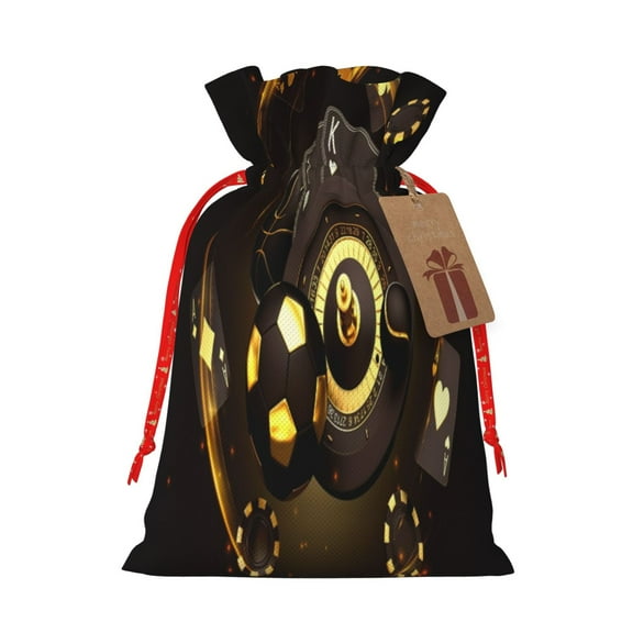 Xecao Casino Card Soccer Print Burlap Gift Bags with Drawstring and Gift Tags, Gift Bags, Burlap Bags, Jute Bags for Party, Christmas, DIY Craft Bags-Small