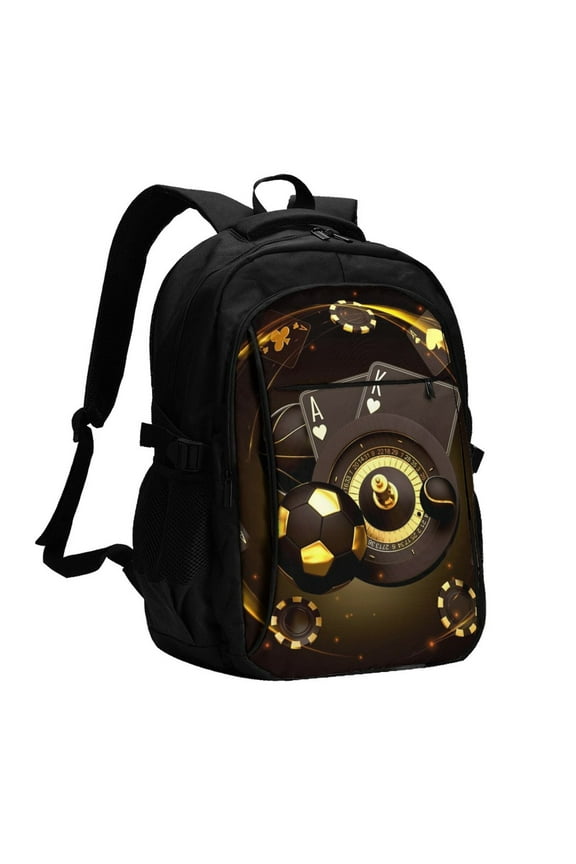 Casino Card Soccer for Travel Laptop Backpack, USB-Charging-Enabled, Spacious Business Backpack for Men and Women,College School Computer Bag