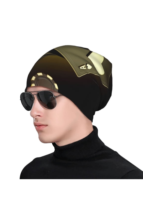 Casino Cards 1 Print Beanie Knitted Hat for Men Women, Winter Fashion Knit Cuffed Caps Unisex