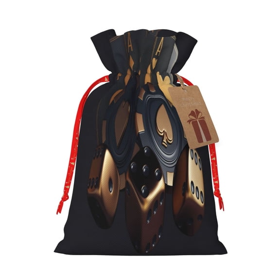 Xecao Casino Cards Poker Print Burlap Gift Bags with Drawstring and Gift Tags, Gift Bags, Burlap Bags, Jute Bags for Party, Christmas, DIY Craft Bags-Medium