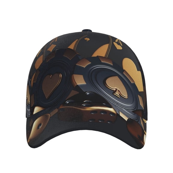 Xecao Casino Cards Poker for Baseball Cap: Unisex, crafted from classic polyester twill fabric, featuring a soft unconstructed design