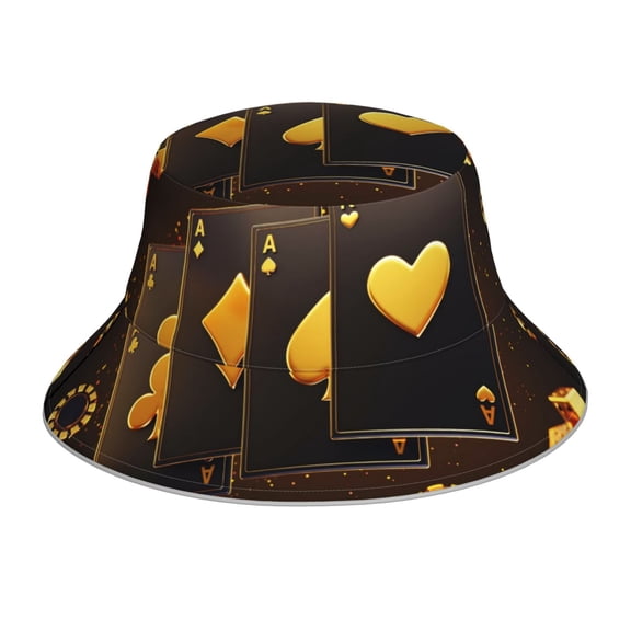 Xecao Casino Playing Cards Print Men and Women Night Reflective Hat Runner Cap Visor Bucket Hat Boonie Cap