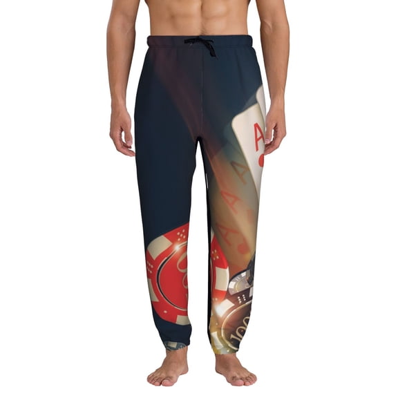 Xecao Casino Poker Chips Print Active Tech Joggers for Men, Mens Sweatpants Lounge Pants with Pockets-Medium