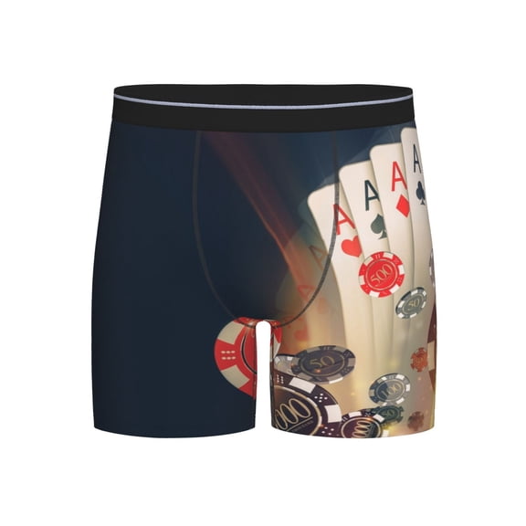Xecao Casino Poker Chips Print Boxer Briefs for Men's Stretch Moisture-Wicking Underwear, Mid-Rise Classics breathable fabric