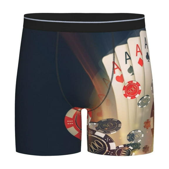 Xecao Casino Poker Chips Print Boxer Briefs for Men's Stretch Moisture-Wicking Underwear, Mid-Rise Classics breathable fabric