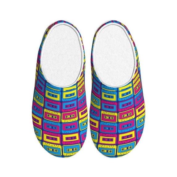 Xecao Cassette Tapes Print Cotton Slippers Fuzzy Warm Cozy Slippers Non Slip House Slippers For Indoor Outdoor Cotton Slippers House Slippers-35/36