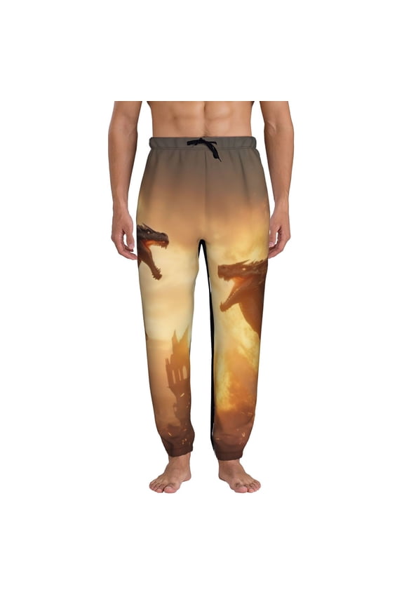 Castle Cool Fire Dragon Print Active Tech Joggers for Men, Mens Sweatpants Lounge Pants with Pockets-3X-Large
