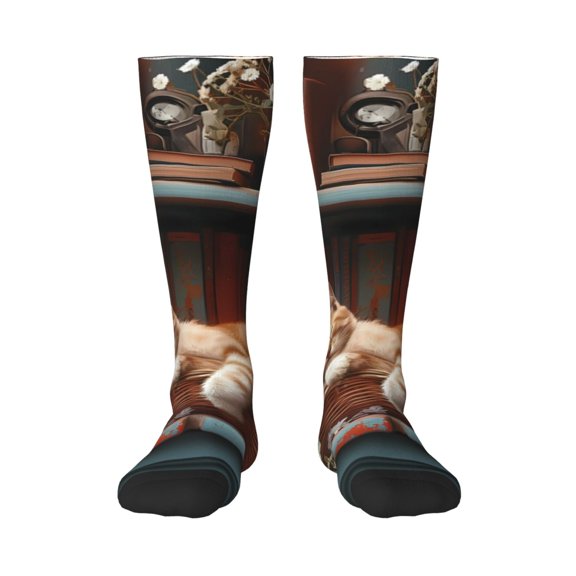 Xecao Cat Asleep Among Flowers Print Compression Socks for Both Men And Women for Running, Travel, Flight, Nurse