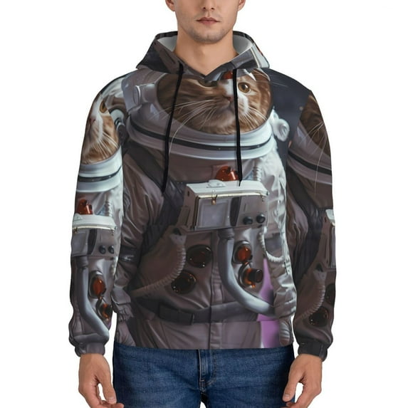 Xecao Cat Astronaut In Space Pattern Men's Adult Pullover Hoodie,Hooded Sweatshirt-4X-Large