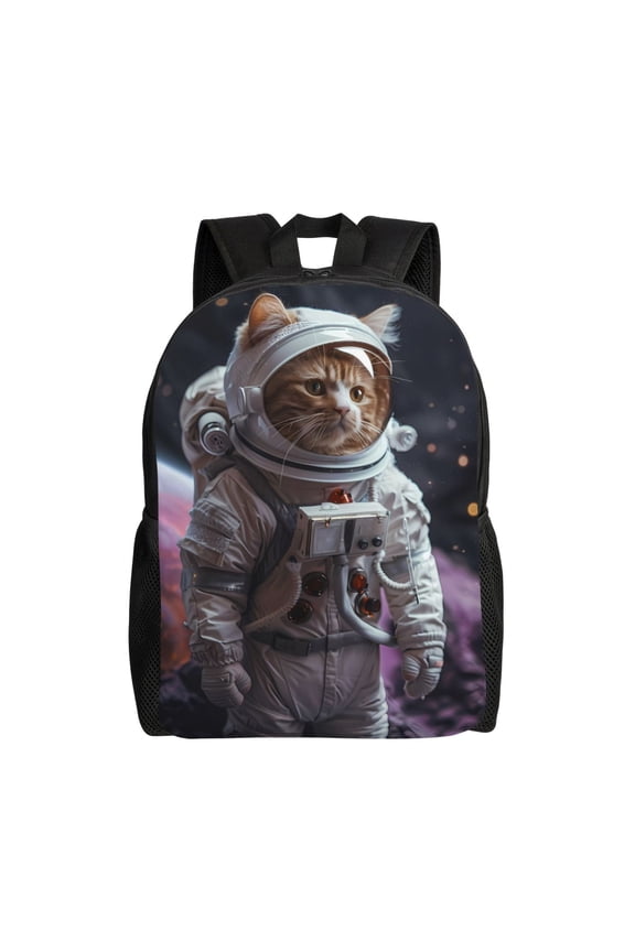 Cat Astronaut In Space Print School Backpack with Laptop Compartment Small Travel Laptop Backpack for Women Men Waterproof College Backpack Simple School Bag