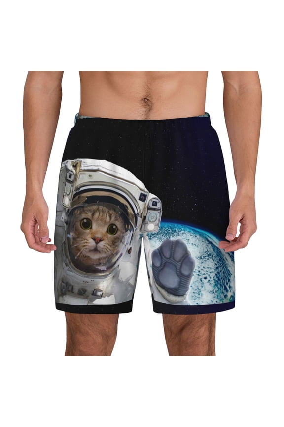 Cat Astronaut for Men's Swimming Trunks Swim Trunks Quick Dry Swim Shorts with Mesh Lining Funny Swimwear Bathing Suits