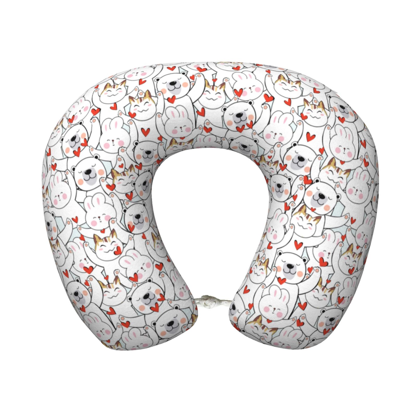 Xecao Cat Bear Rabbit Print Memory Foam Cervical Neck Pillow Versatile U-Shaped Pillows for Home,Office,Camping,Travelling,Soft Washable Cover