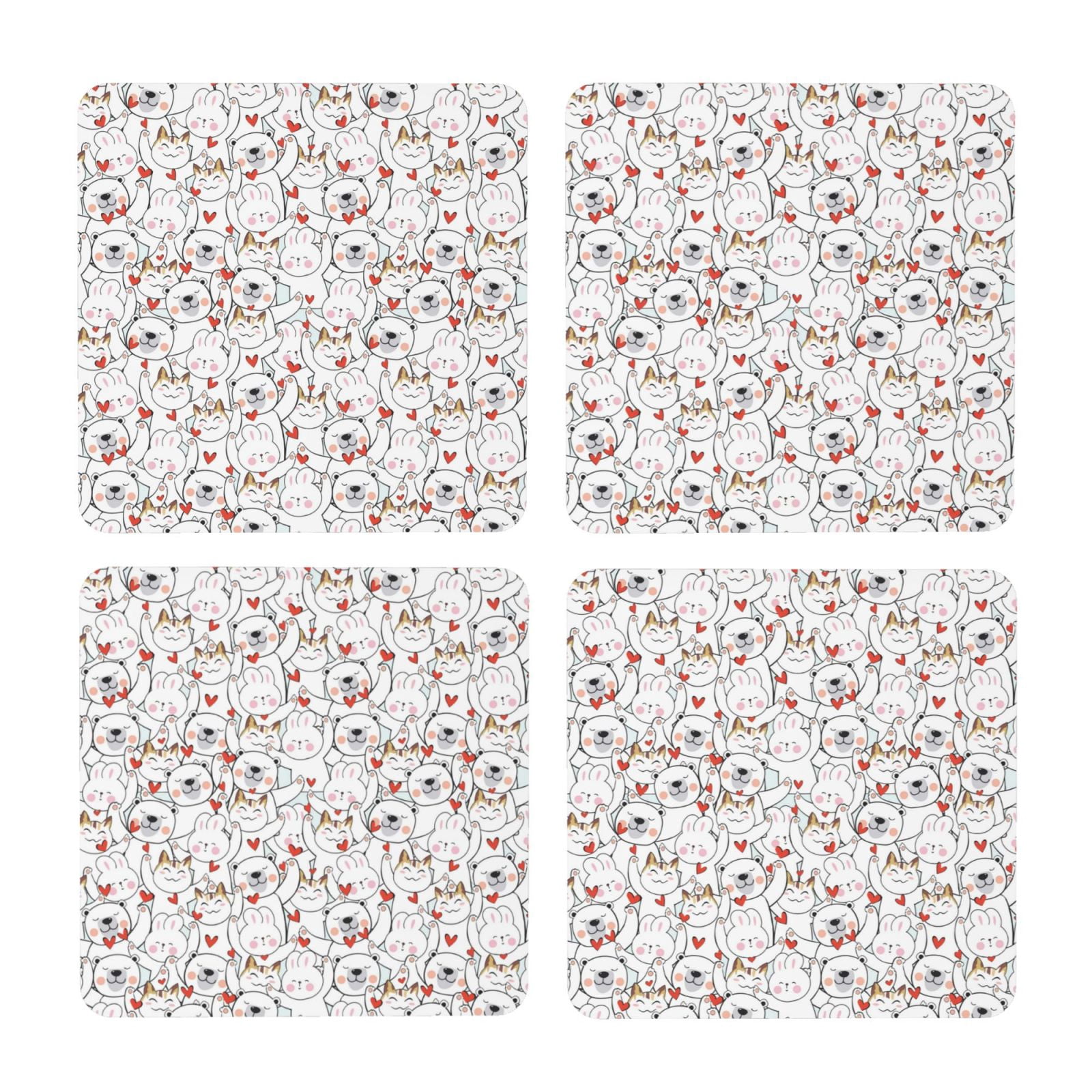 Xecao Cat Bear Rabbit for MDF Cork Coaster 4 Pcs,Drink Coasters,Suit ...