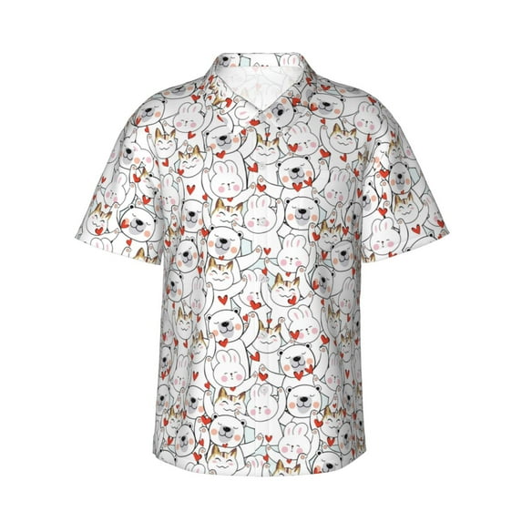 Xecao Cat Bear Rabbit print Hawaiian shirt - a stylish short-sleeve button-down for men, perfect for casual beach and tropical outings.