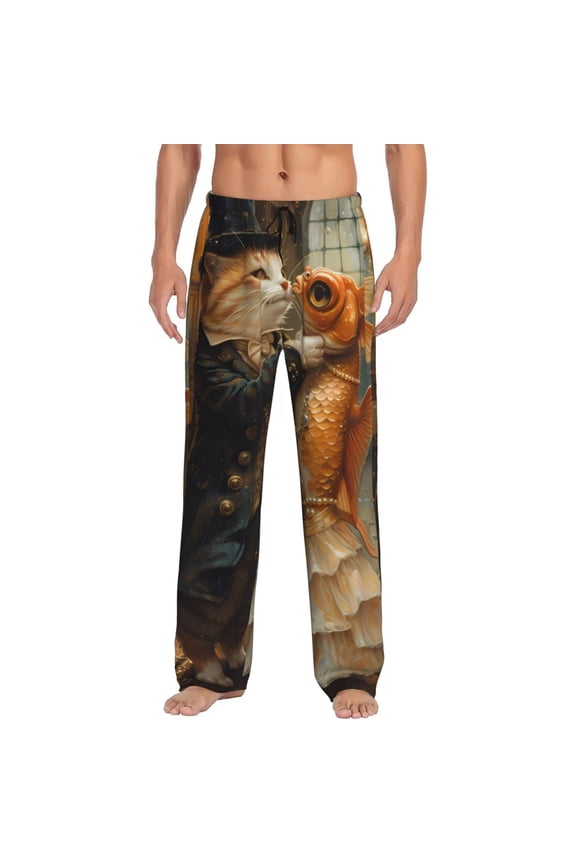 Cat Fish Dance Vintage Print Men's Straight Lounge Pajama Pants - The Ultimate in Comfortable Sleepwear-Large