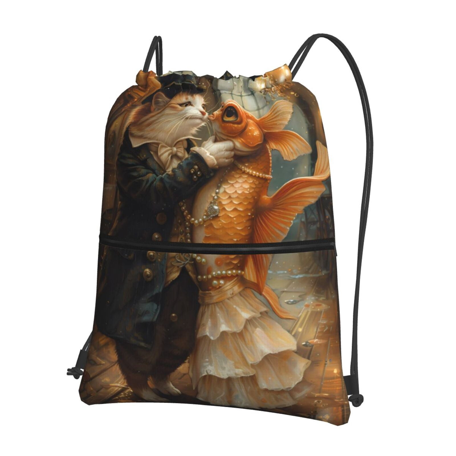Xecao Cat Fish Dance Vintage for Drawstring Bags,Pull String Backpack Bags,String Bag Sackpack