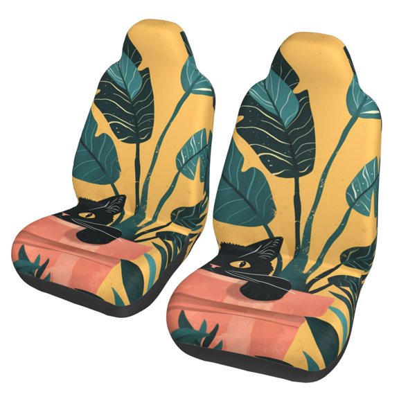Xecao Cat Hiding In Potted Plants Print Car Seat Cover in That Fits Most Cars, Vans, SUVs, and Trucks.