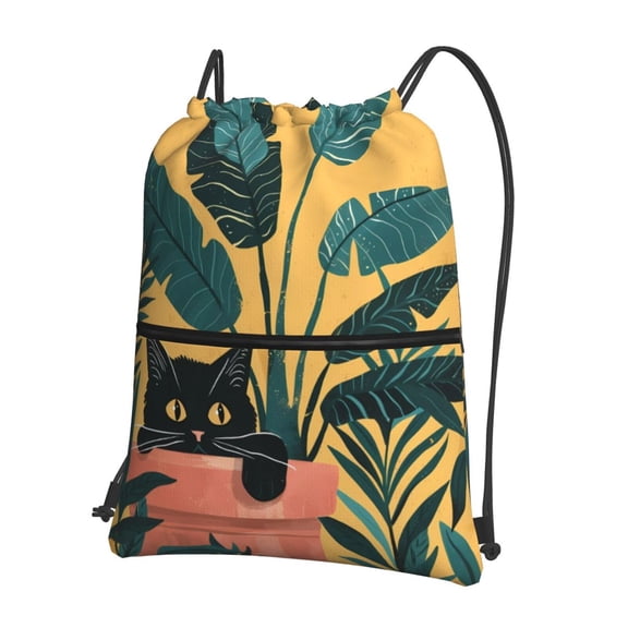 Xecao Cat Hiding In Potted Plants for Drawstring Bags,Pull String Backpack Bags,String Bag Sackpack