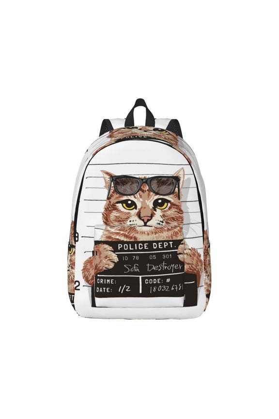 Cat Holding Mugshot Sign for Canvas College Laptop Backpack, Durable Rucksack Travel Notebook Bag School Backpack Book Bag for Men Women