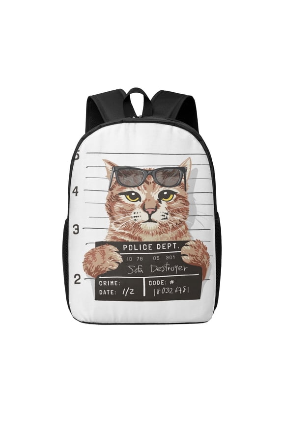 Cat Holding Mugshot Sign print Travel Backpack, Large Computer Backpack for Men Women, College School Rucksack Book Bag