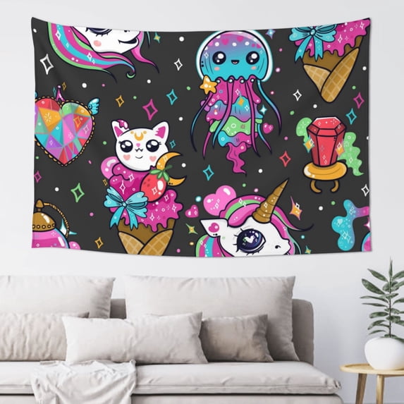 Xecao Cat Icecream Print Tapestry, Wall Hanging Room Funny Decor, Backdrop Room Decor for Bedroom Living Room dormitory