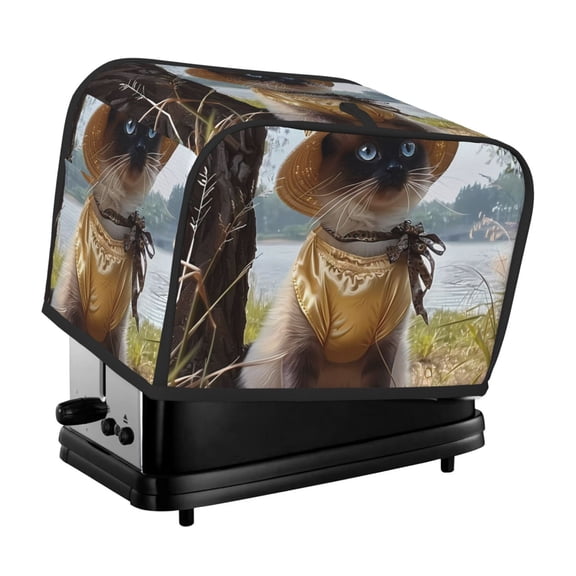 Xecao Cat In Sun Hat Print 2 Slice Toaster Cover with Pockets, Small Appliance Cover, Dust and Fingerprint Protection, Machine Washable