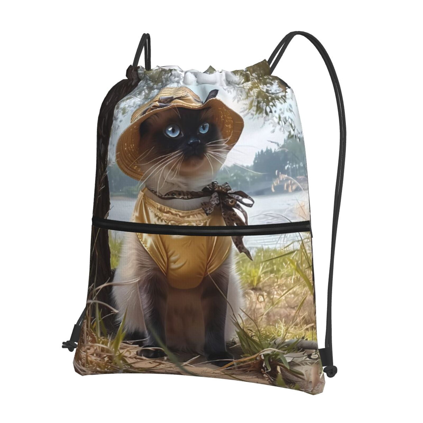 Xecao Cat In Sun Hat for Drawstring Bags,Pull String Backpack Bags,String Bag Sackpack